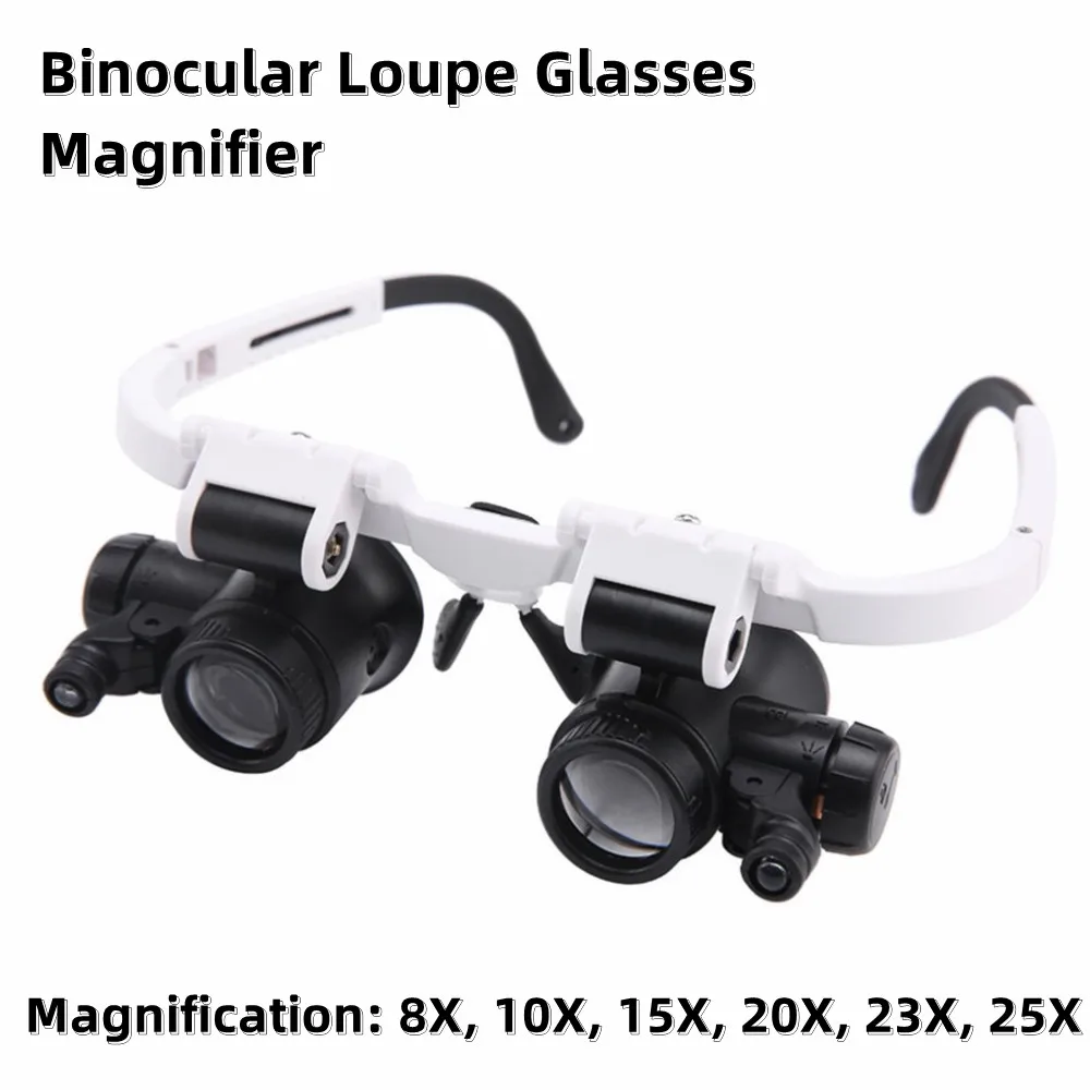 Head-Mounted Illuminating MicroscopeMagnifier With 8x 15x 23x Loupe Glasses Headband Repair LED Lamp Light Magnifying Glass