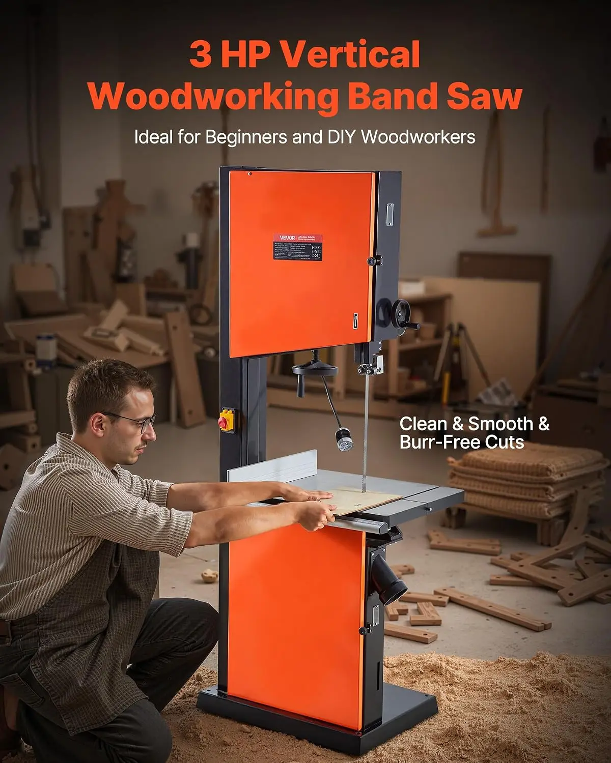 Woodworking Bandsaw, 18-Inch, Band Saw with 2240W 3HP Motor, 16-Inch Maximum Cutting Height, 27.2 x 20 in Cast Iron Table, with