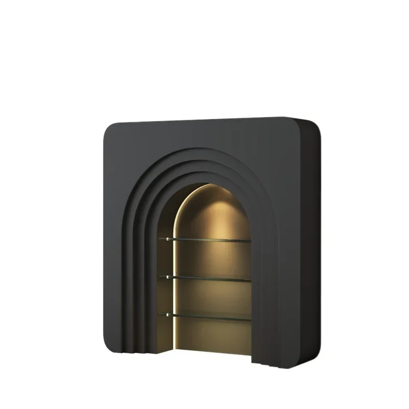 

Black fireplace entrance cabinet, living room side cabinet, light luxury display cabinet, live stream display