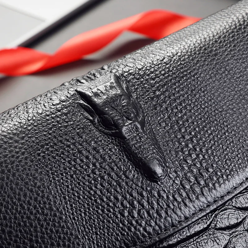 Crocodile Pattern Men's Handbag Black Leather Soft Leather Wallet New Large Capacity Envelope Bag Grip Bag ita y2k bag view 4