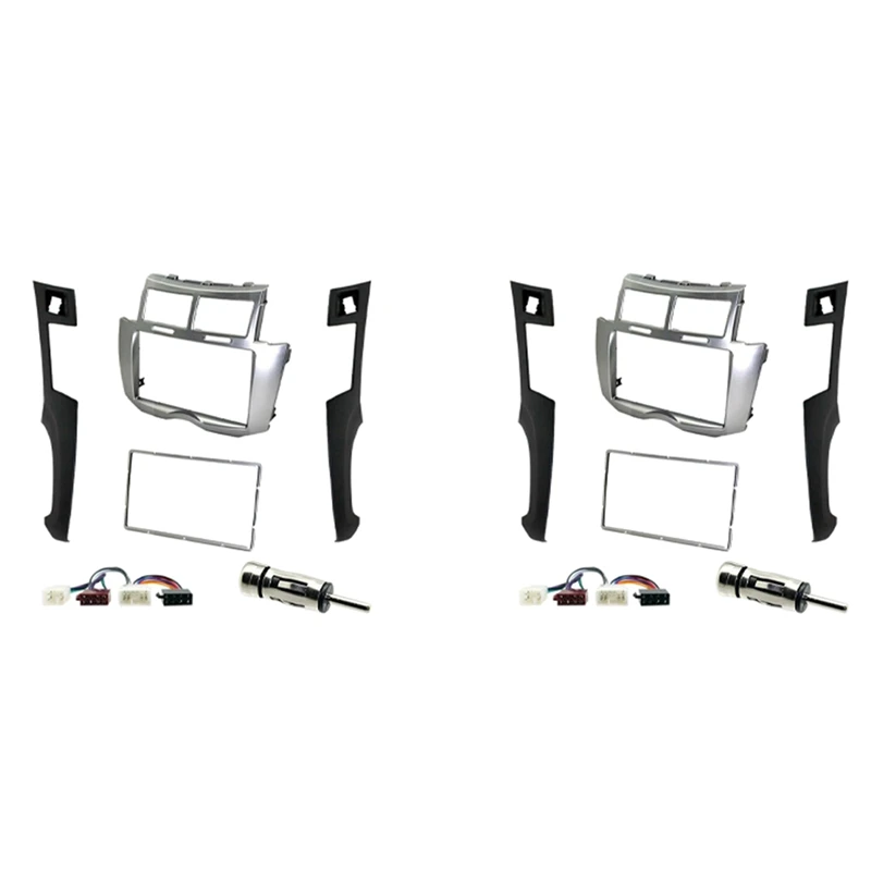 2X 2 Din Stereo Frame Trim Kit Of Dashboard For Toyota Yaris Vitz Platz 2005-2011 DVD Player Installation Bezel Fascias