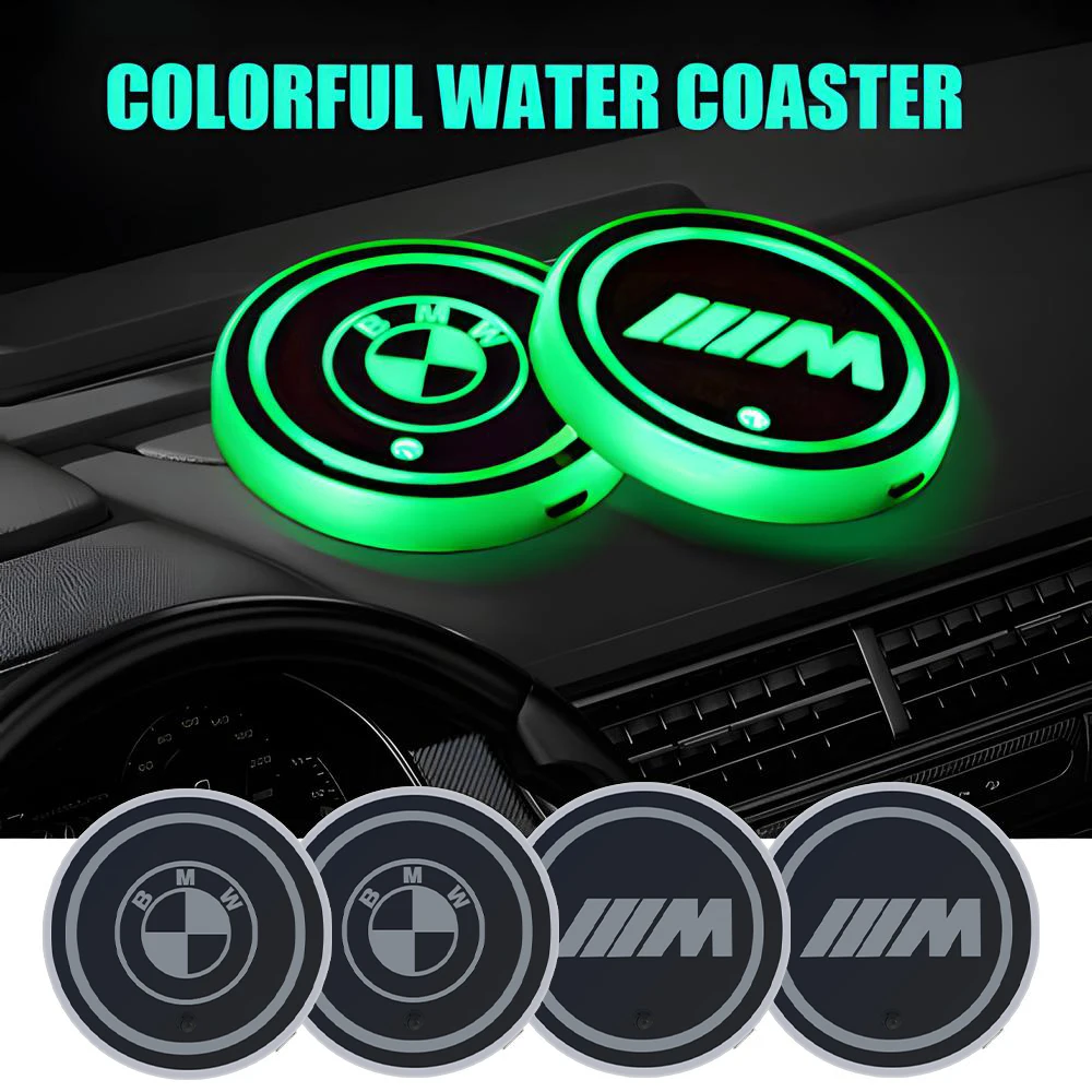 2PCS Luminous Car Coaster Water Cup Holder Pad Anti-slip Mat Auto Accessories For BMW M M3 M5 M6 E46 E90 E39 F10 F20 F30 G20 X5