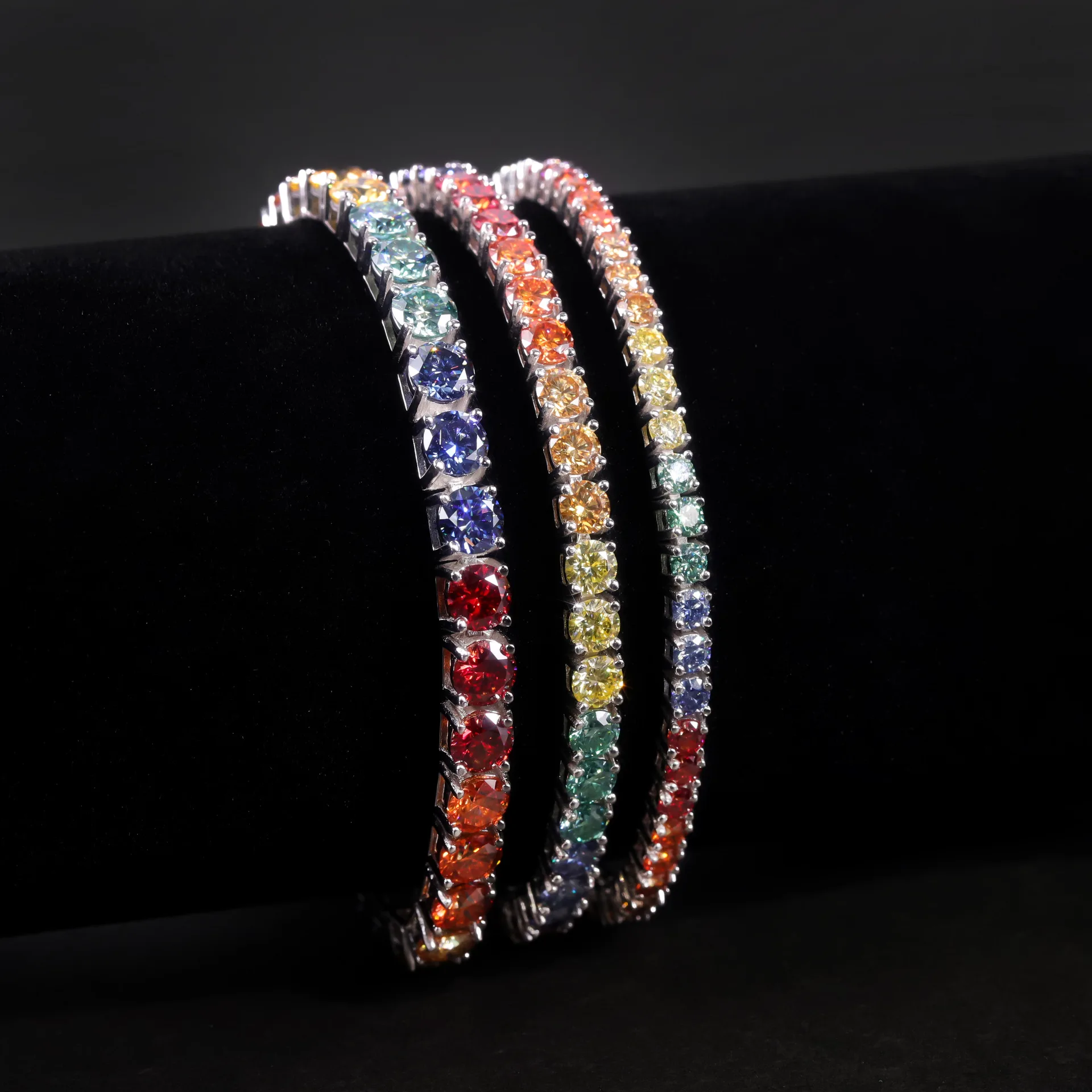 Luxury Rainbow Tennis Bracelet for Women Multicolor Sparkling Zirconia Ombre Gemstone 925 Sterling Silver Plated Fine Jewelry