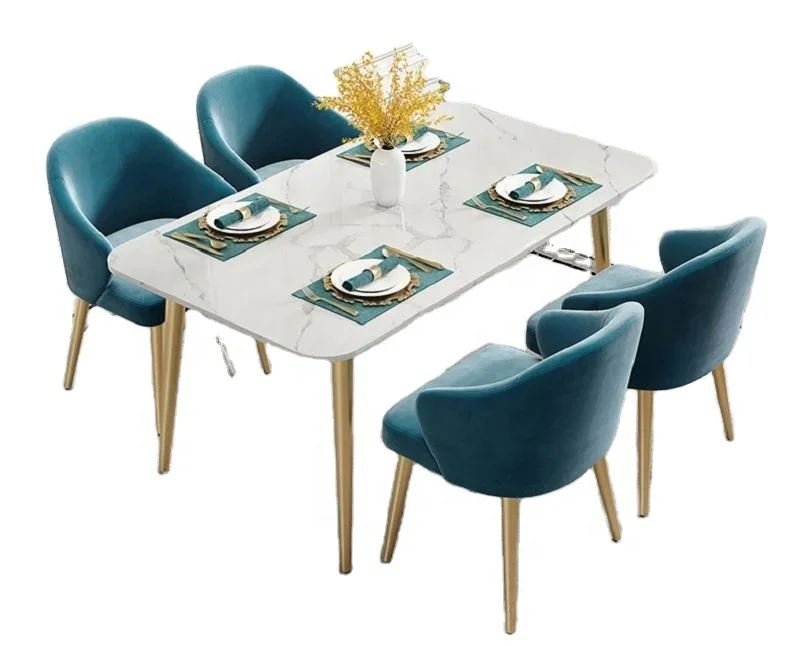 Wholesale Nordic Modern Simple Dinner Room Furniture Fashion Dinning Set Slate Stone Tabletop Dining Table