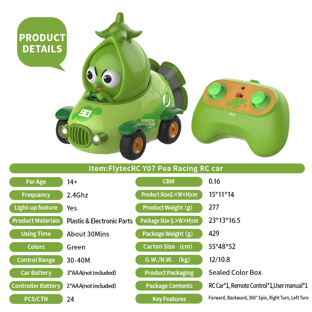 Y07 الأطفال سيارة التحكم عن بعد محاكاة الخضروات البازلاء على الطرق الوعرة مركبة مع ضوء RC سباق السيارات الاطفال عيد الميلاد اللعب
