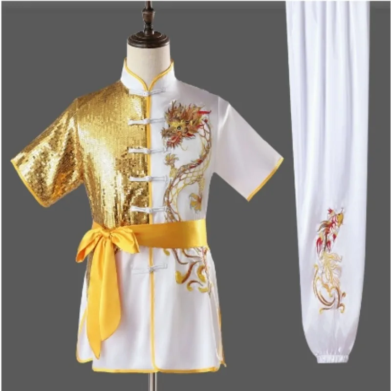 

2025, традиционный китайский ушу, кунг-фу, набор с блестками, вышивка дракона, шаолинь, униформа, кунг-фу, тренировочные упражнения, сценическое выступление