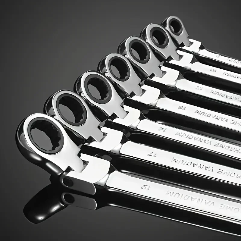 5 Buah Set Kunci Pas Ratchet Kepala Fleksibel, Metrik, Set Kunci Pas Kombinasi Baja Vanadium Krom Peralatan Tangan Perangkat Keras