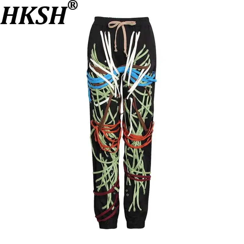HKSH Women Pencil Pants Drawstring Elastic Waisted Colorful Bandage Decoration Elegant High Street Casual Bottoms Spring HK22704