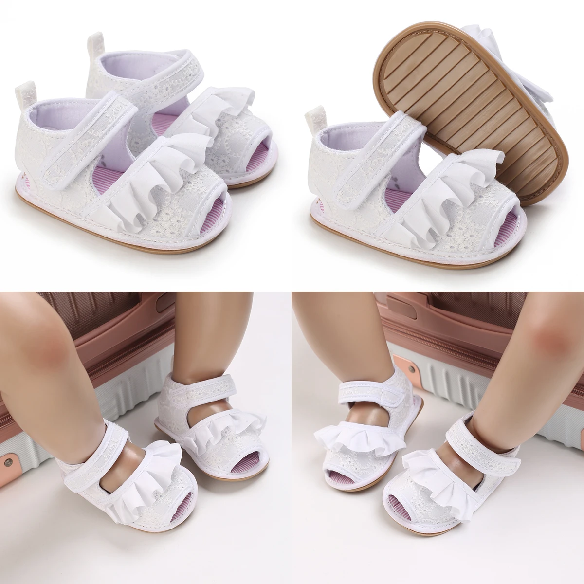 Chaussures d'été pour bébés filles, sandales décontractées, semelle en caoutchouc souple, coordonnantes, pour premier marcheur, baptême, blanc, flambant neuf, 2022