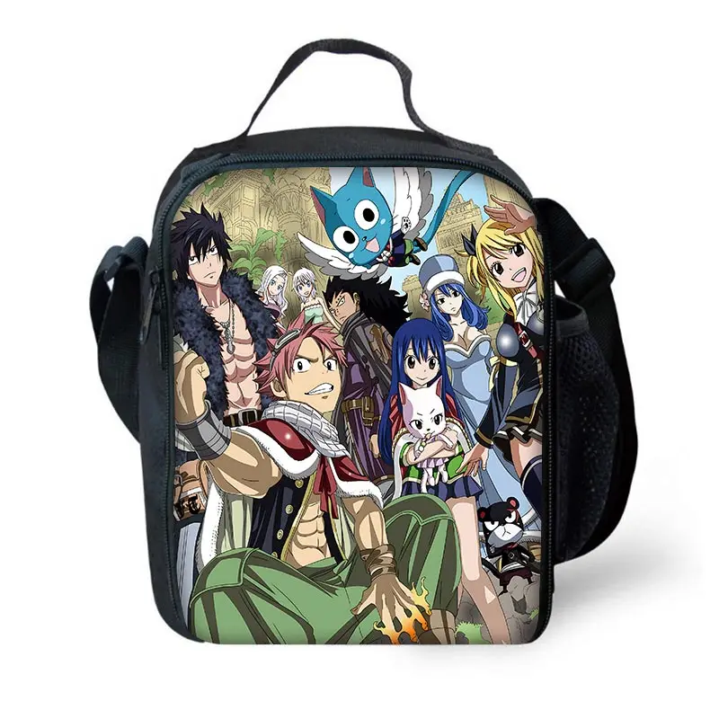 Anime fairy tail dos desenhos animados criança saco de capacidade isolada para menino menina estudante ao ar livre piquenique resuable térmico refrigerador lancheira