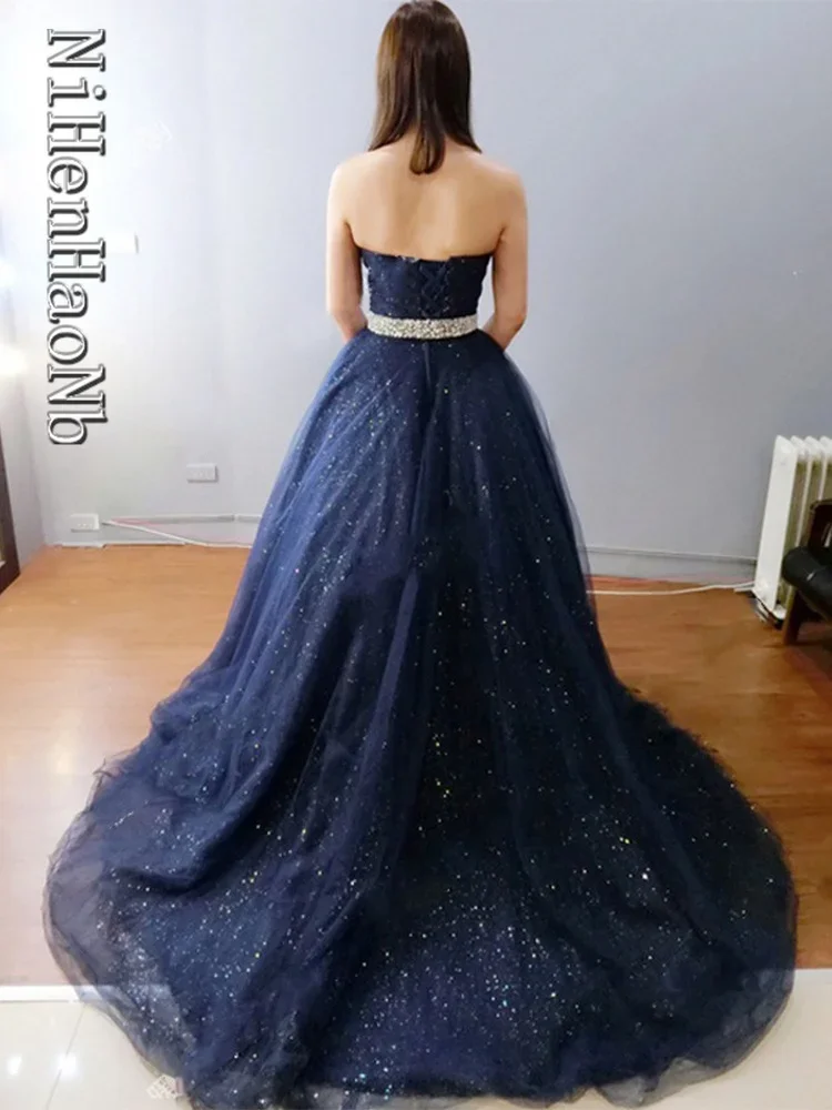 Luxury Black Long Quinceanera Dresses Sweetheart Crystal Beaded Tulle Ball Gown Sweet 15 Dresses