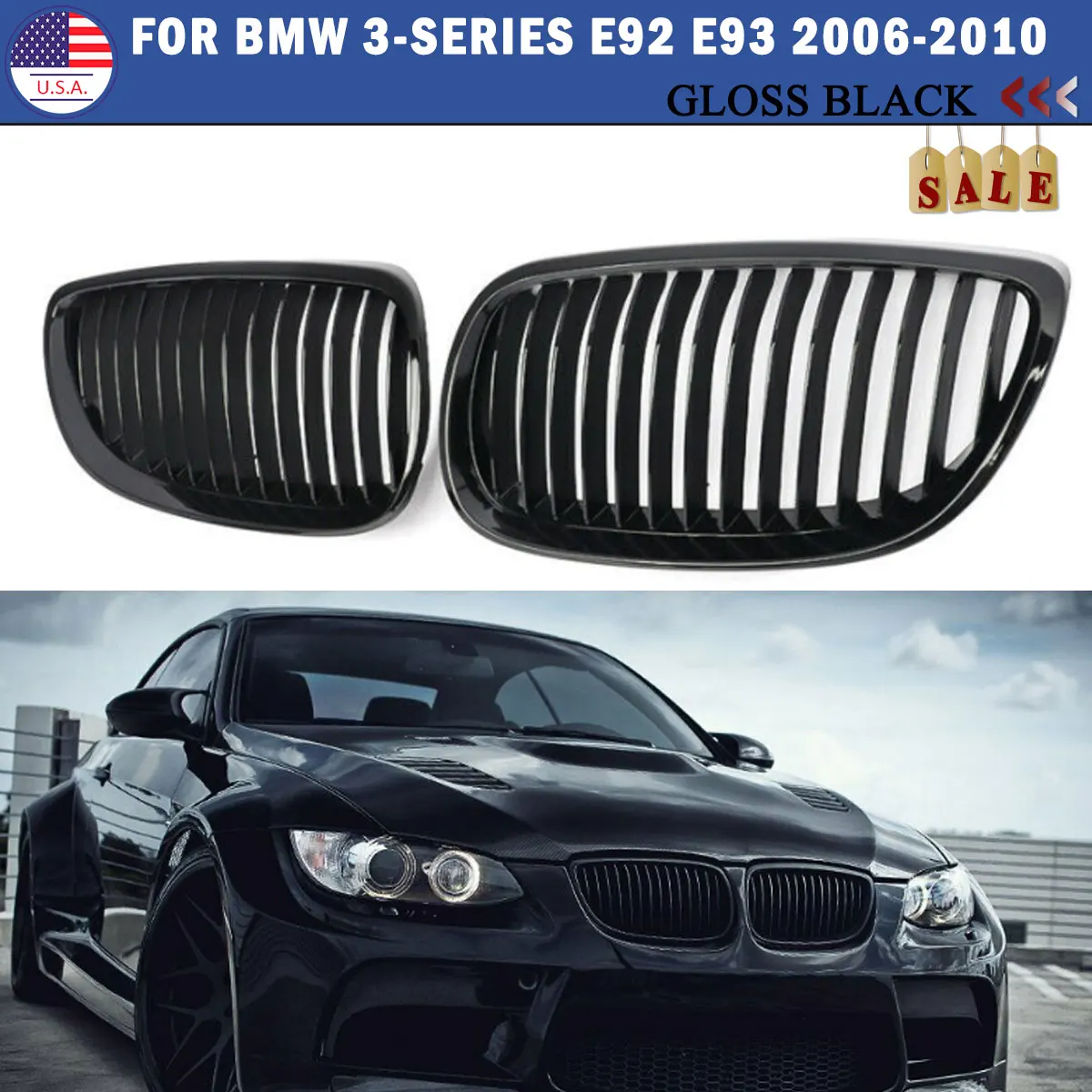 

Gloss Black Front Kidney Grills Grilles For 2007-2010 BMW E92 E93 M3 328i 335i Coupe car accessories 3 Series