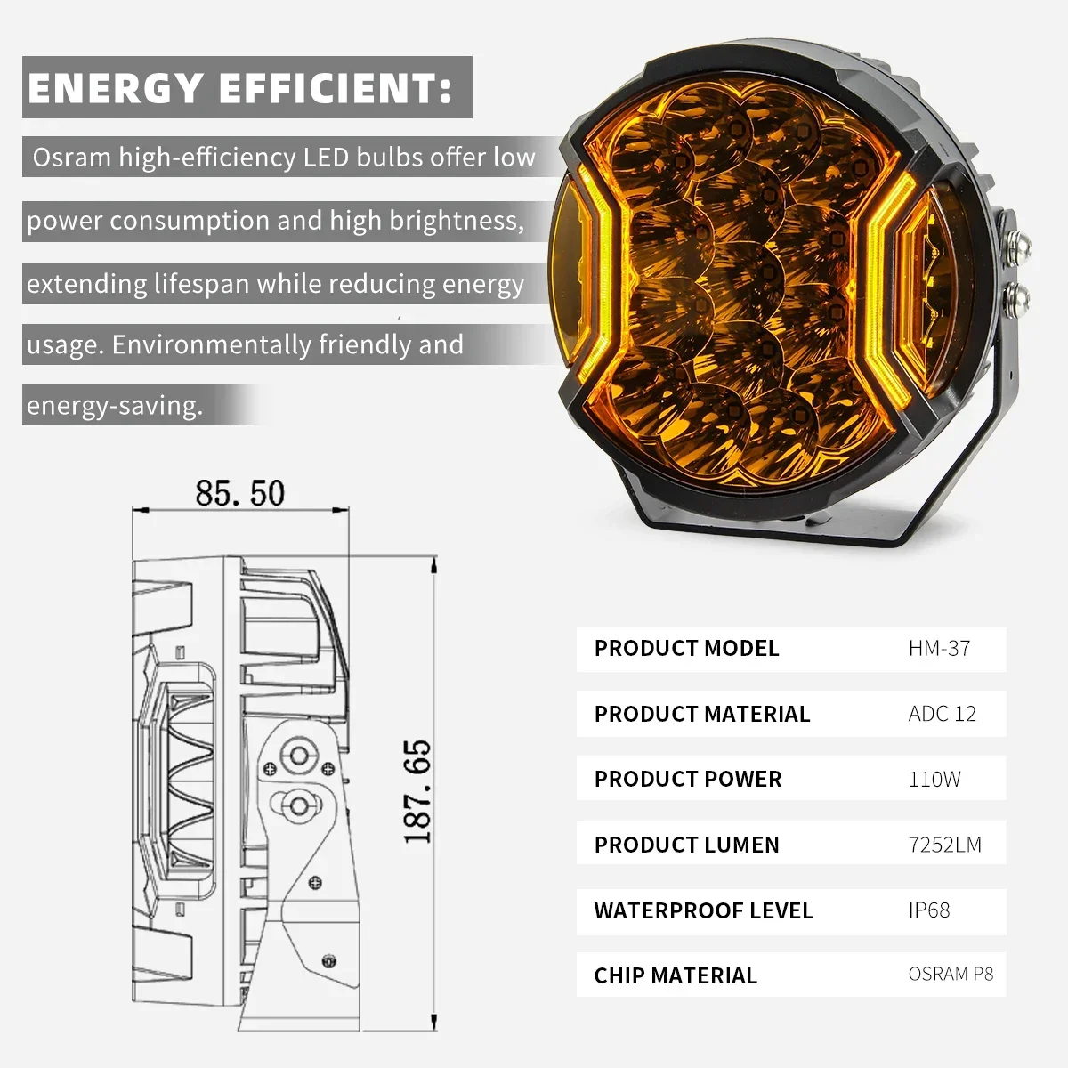 China Manufacturer Ip68 Offroad Super Bright White Amber Spot Light Led Car Headlights Fog Light for Motorcycle