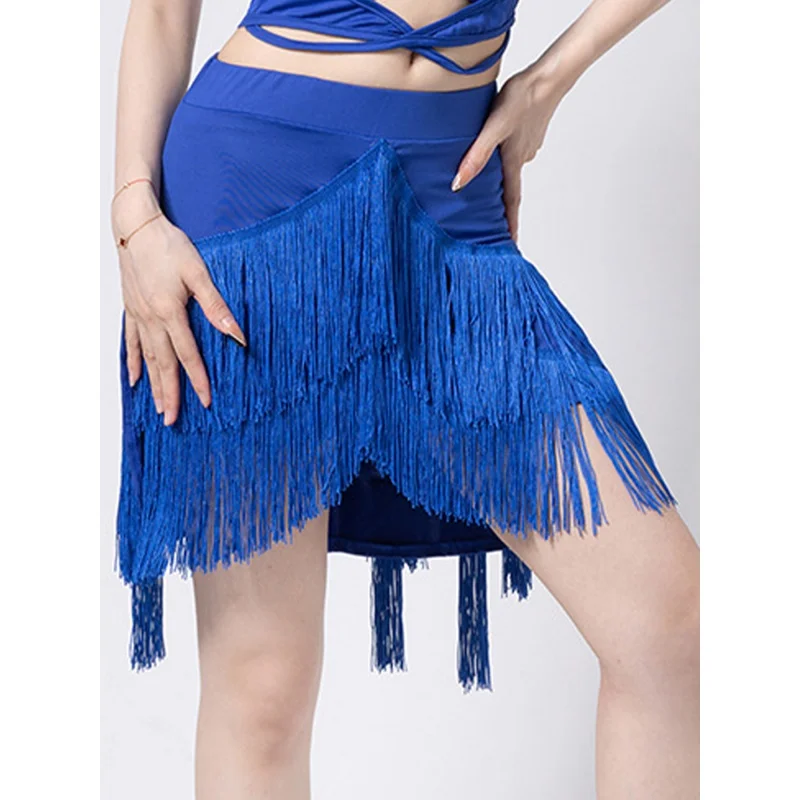 Womens Fringe Ballroom Stage Latin Dance Skirt Performance Ballet Samba Tango Salsa Dancewear Sexy Split Leg Shorts Skirt