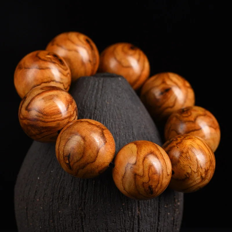 Large 30mm Hainan Huanghuali Single Loop Bracelet with Eye Pattern Wooden Prayer Beads Gifts
