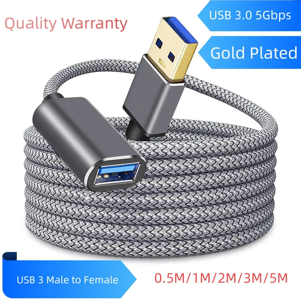 Nylonowy pleciony kabel USB 3.0 męski do żeński przedłużacz szybki wysokiej prędkość transmisji do drukarki komputerowej Laptop Mobile