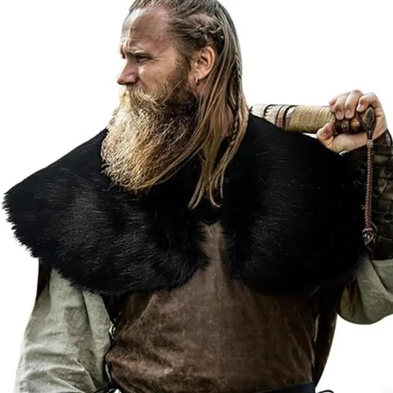 Y3ne Vikinges Collar piel sintética con hebilla Medieval Knight Shoulder Warriour Cape Cape Renacientes Larp Cosplay Costum