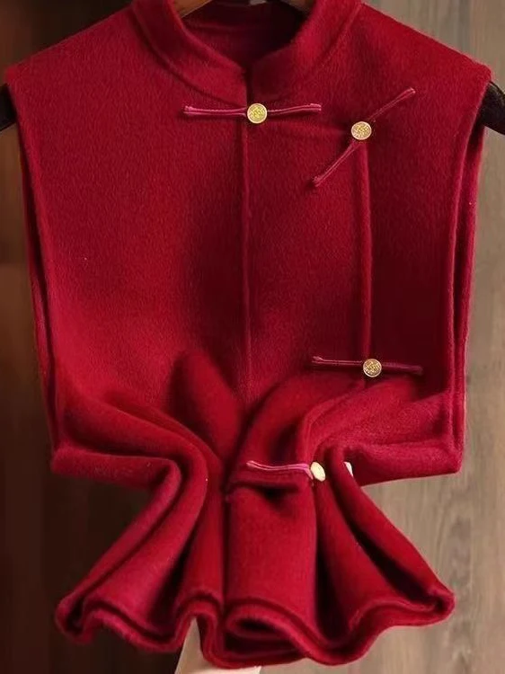 

Красный шерстяной жилет для женщин на Новый год, осенне-зимняя новинка 2026, праздничный национальный жилет на пуговицах, женский топ-жилет
