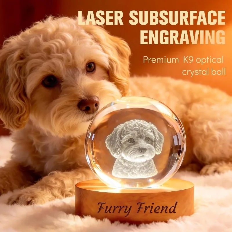 Personalized 3D Photo Crystal Ball Lamp Custom Engraved Lamp Pet Couple Birthday Wedding Memorial Gift