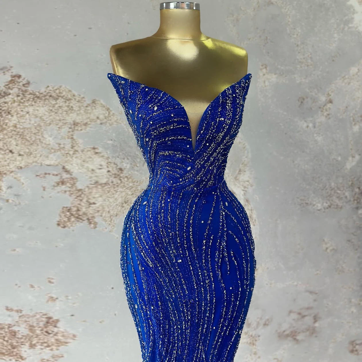 

Deep V-Neck Mermaid Gowns Evening Gown With Deep Slit Design Blue Party Dress Suitable For Cocktail Slim Fit Gowns
