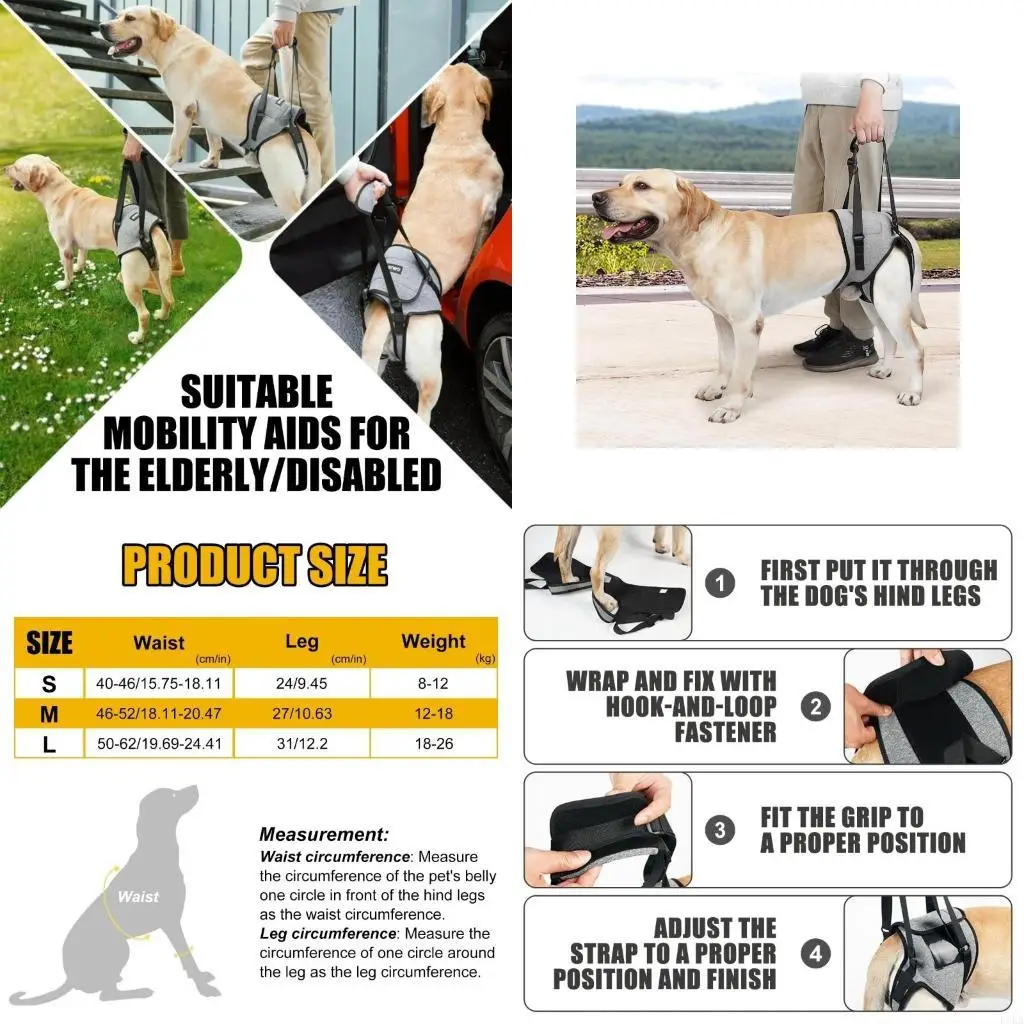   Adjustable Dog Rear Leg Lifting Harness Leg Support For Elderly Injury Pet With Comfortable and Padded Design for Breeds