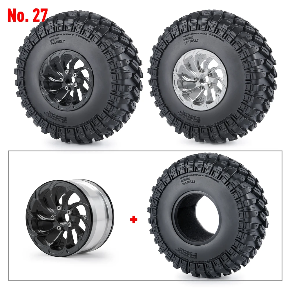 YEAHRUN 4Pcs 2.2 inch Metal Alloy Beadlock 41mm Wheel Rims & 140mm Rubber Tires for Axial Wraith RBX10 1/10 RC Crawler Car