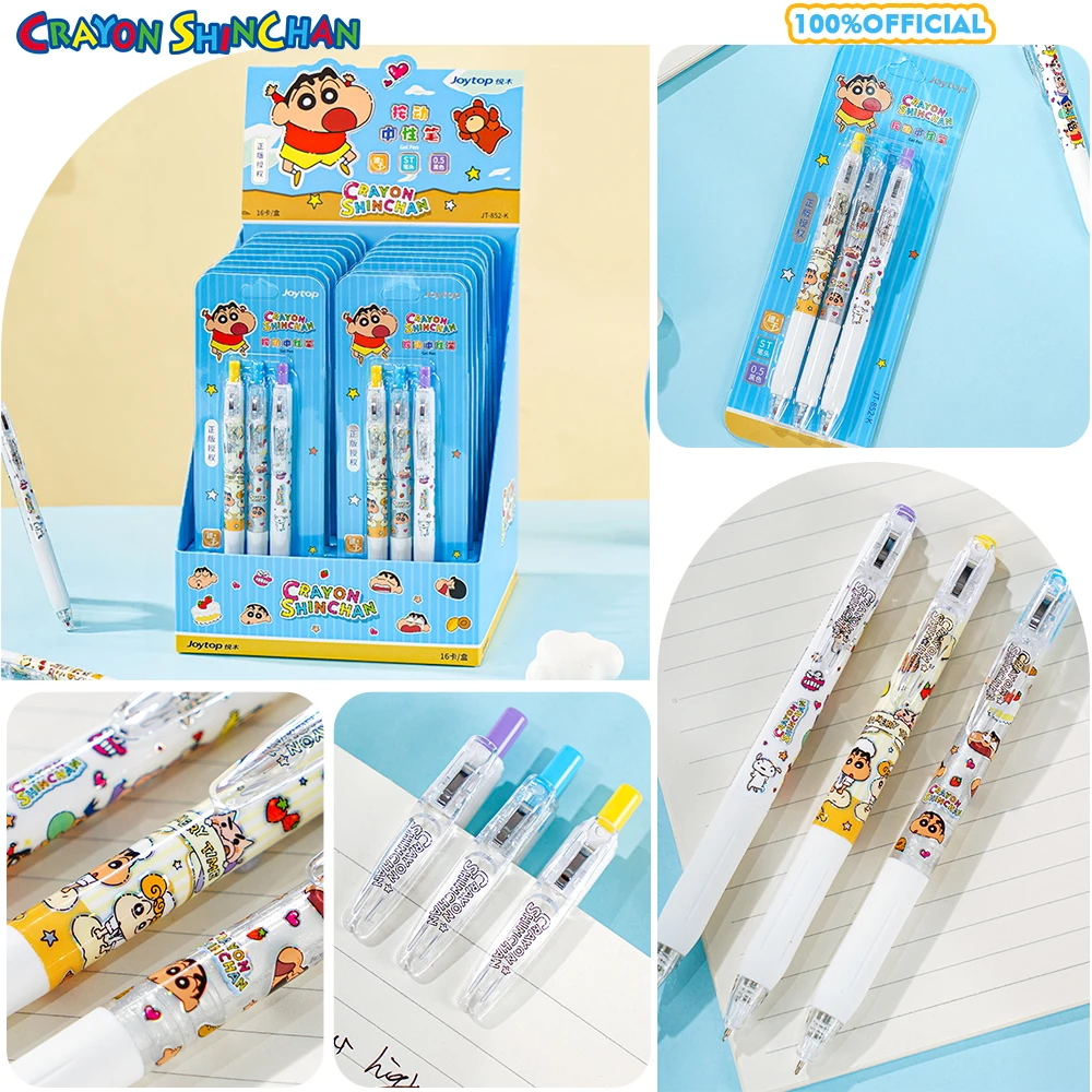  3Pcs Anime Crayon Shin-Chan Gel Pens Genuine Cartoon 0.5MM Black Smooth Quick-dry Ballpoint Pen Stationery Supplies Gifts