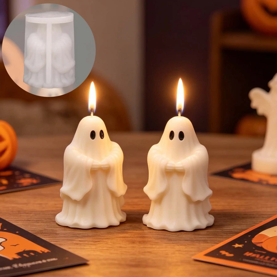 Saluting Gesture Ghost Silicone Candle Mold, DIY Mold for Handmade Candles, Soap, Plaster Products Cement Crafts, Halloween Gift