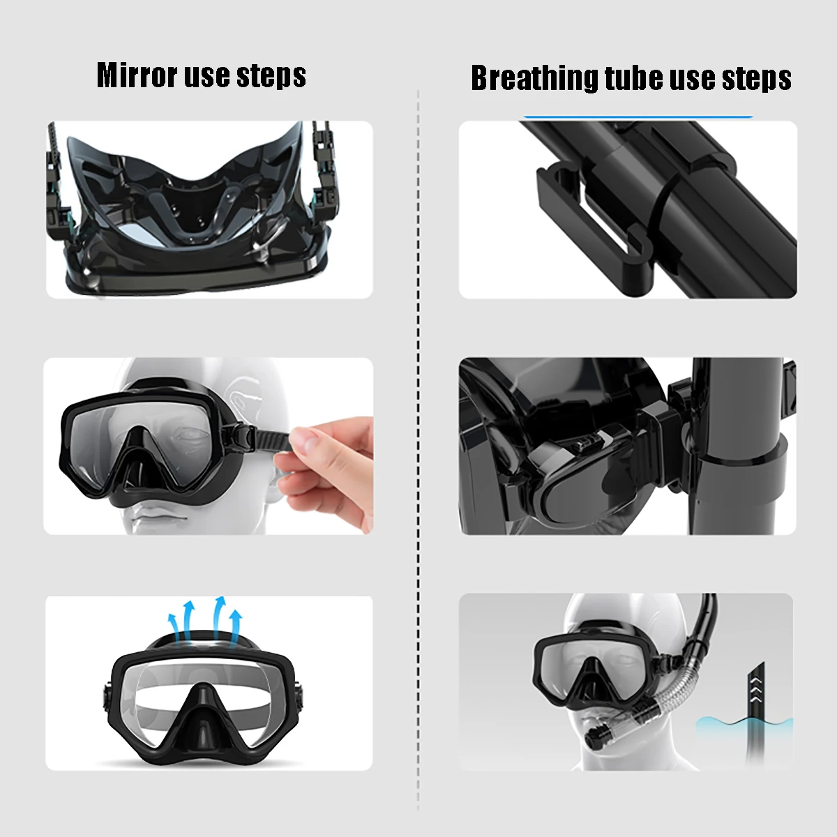 Maschera subacquea Set da snorkeling per adulti Scuba in vetro temperato Attrezzatura per lo snorkeling panoramica professionale Kit da snorkeling per allenamento per il nuoto