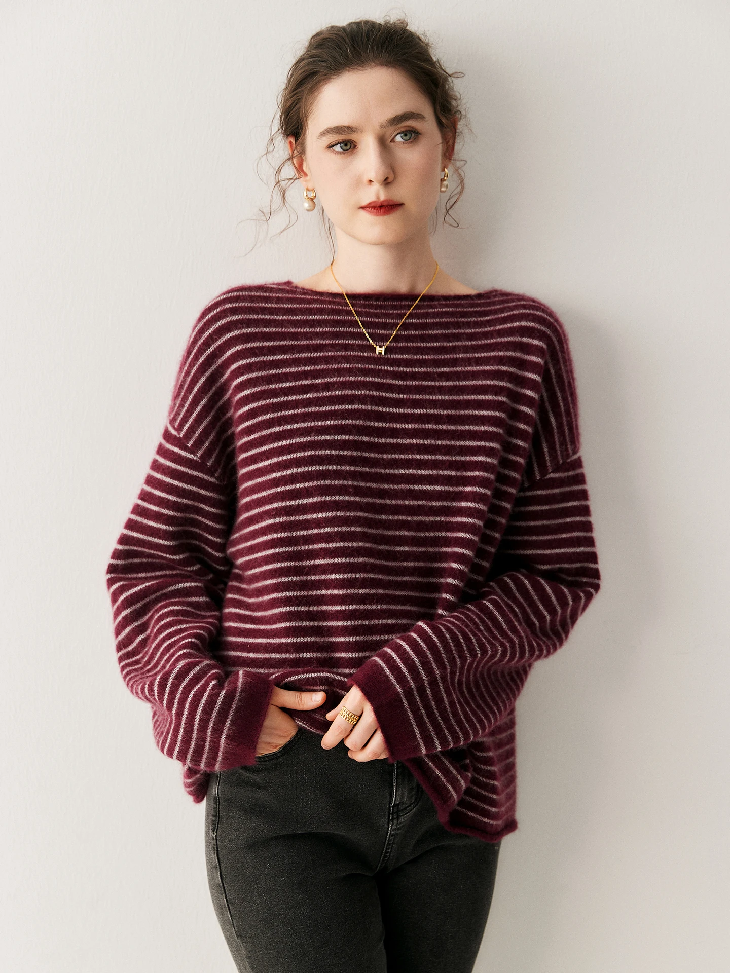 

Women's Camere Sweater Striped Off-oulder Loose Casual Knitted Long Sve Warm Thermal round Ne Top Faionable Versatile