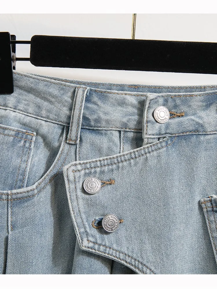 Denim plus Größe Sommer A-Linie Miniröcke Frauen unregelmäßige Patchwork Mode Rüschen Plissee Damen röcke hohe Taille Frau Röcke