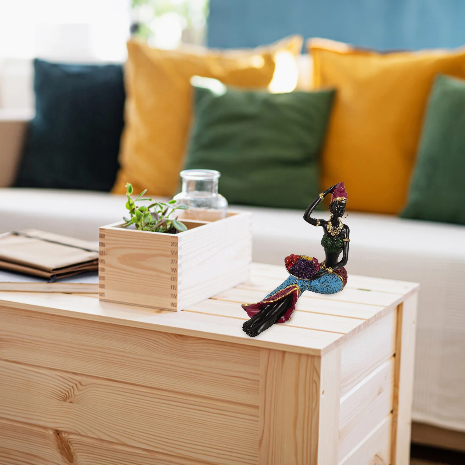 تمثال المرأة الأفريقية الراتنج يدويا ديكور المنزل غرفة المعيشة غرفة نوم سيدة أفريقية النحت الفن حلية