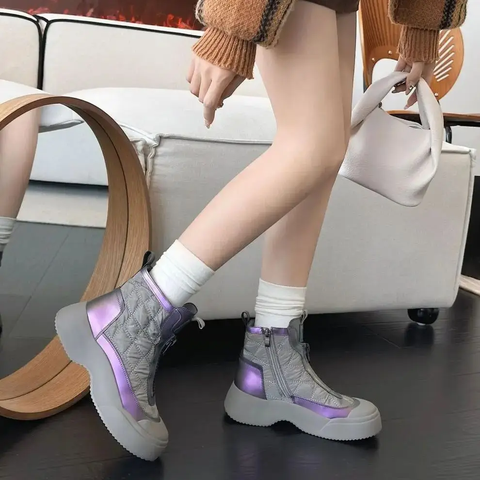 

Winter Snow Boots Internal Height Boost Thick Warm Fleece Lining Versatile Winter Style Thick-Soled Cotton Shoes Soft Versatile