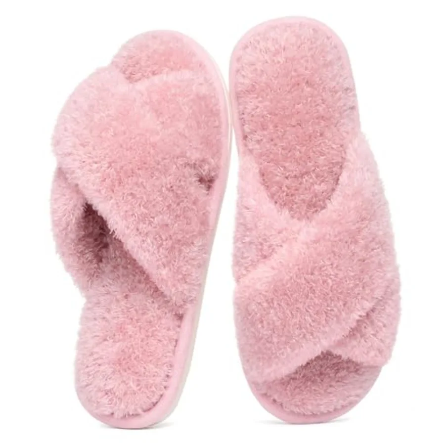 

Женские пушистые тапочки Evshine с перекрестными ремешками, на пенной подошве с эффектом памяти, с открытым носком