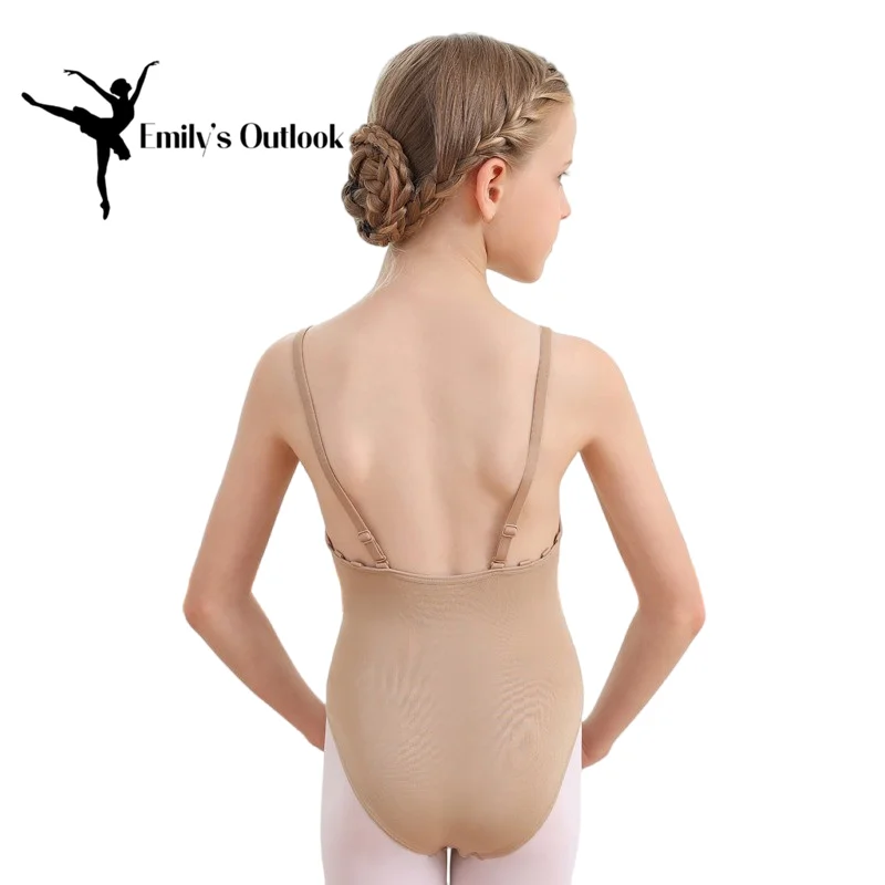 Girl's Camisole Leotard With Adjustable Straps Transition Team Basic Nude Seamless Undergarment for Dance Ballet Gymnastics Kids