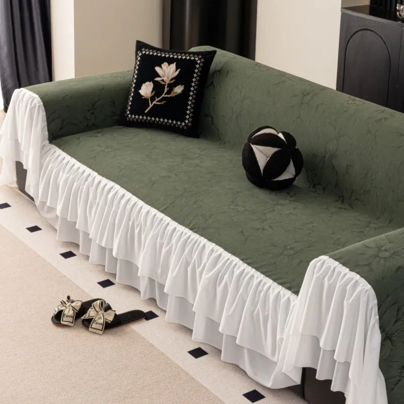 

2025 Universal Sofa Cover French Ruffled Edge Creamy Mats Aesthetic Anti-Slip Cooling Couch Cushion Mats Available both sides