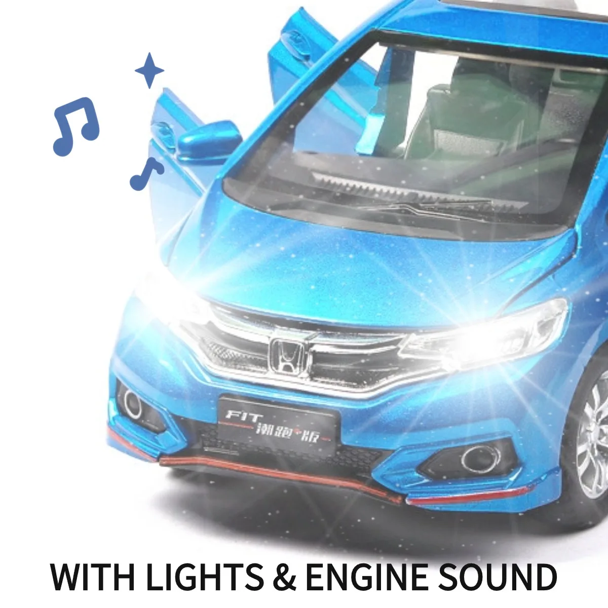 Coche Honda Fit Pullback con luces y sonido de motor, modelo de coche Honda Nissan fundido a presión, réplica a escala, regalo para niños, juguete para niños, 1:32