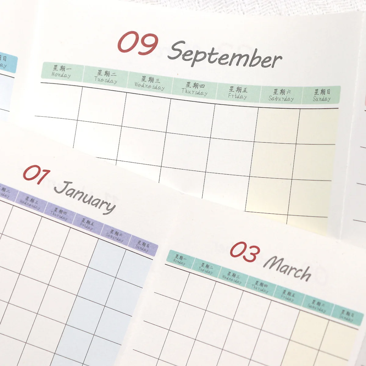 A5 A6 Universal Three Fold Annual Monthly Calendar Loose Leaf Calendar Sheet Check-in Inner Page Inside Paper Stationery