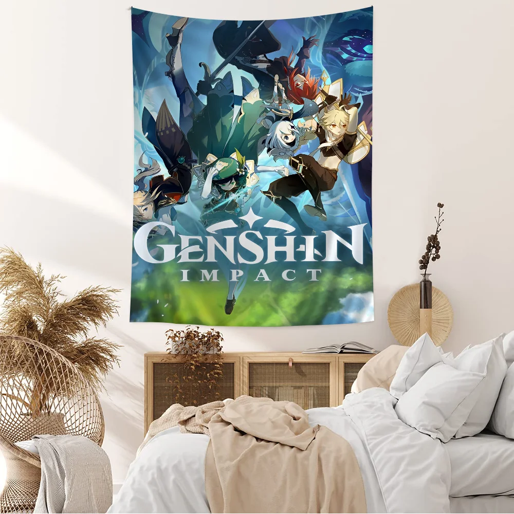 

Игровой аниме гобелен Genshin Impact, подвесной Таро, хиппи, Фотофон, домашний декор