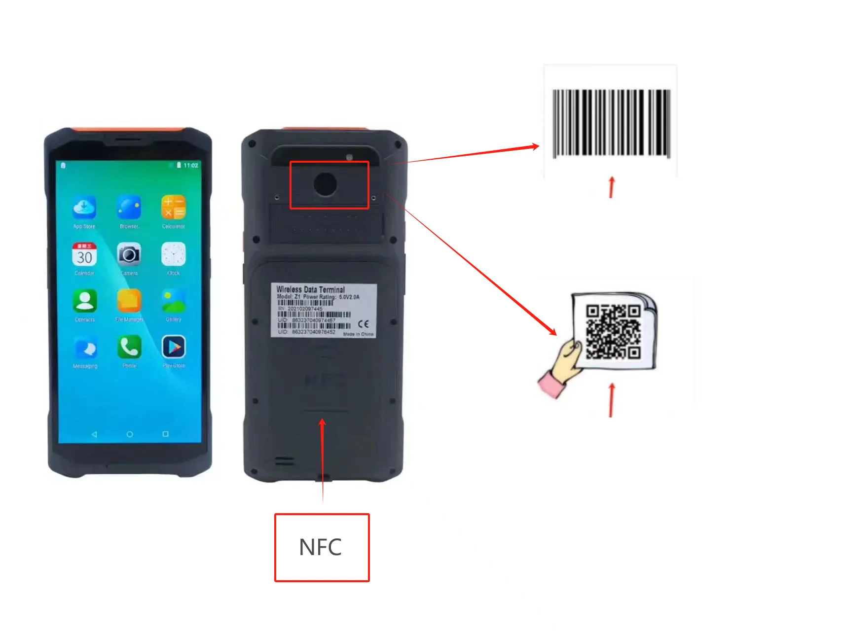 Industrial PDA Handheld Data Collection Terminal with 1D/2D Code Scanning Scanner Android 8 Waterproof for POS Usage