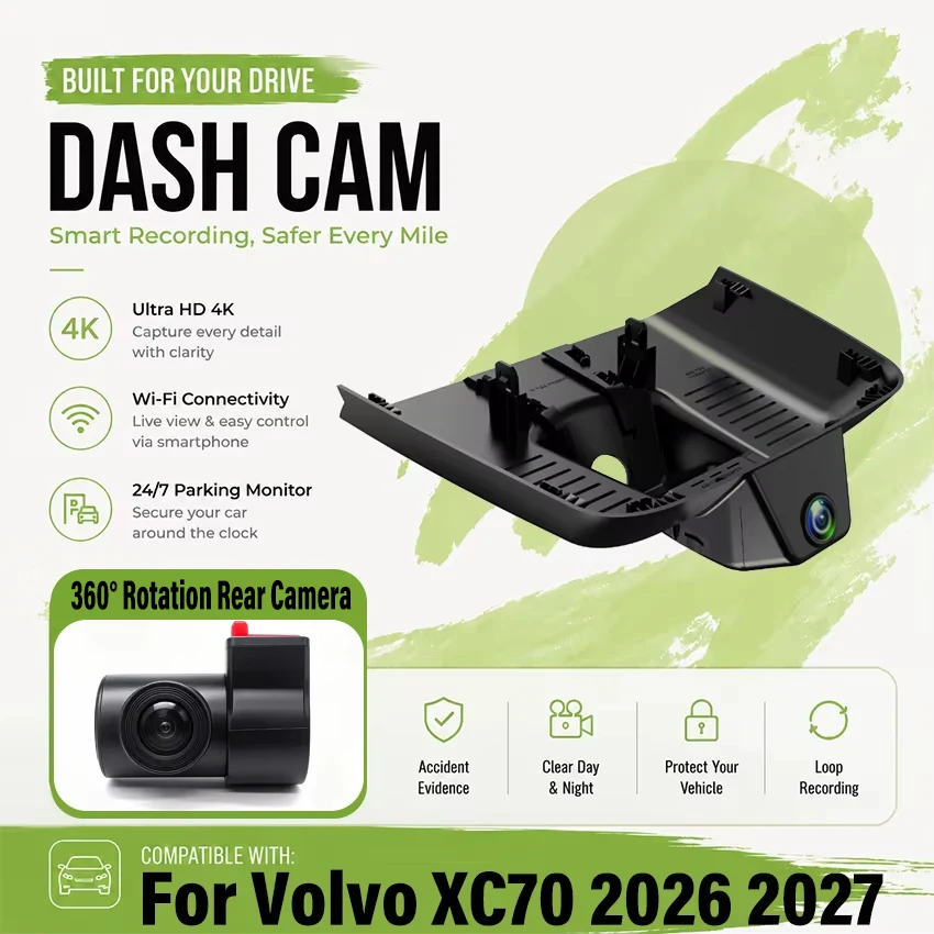 For Volvo XC70 2026 2027 Front and Rear 4K plug and play Dash Cam for Car Camera Recorder Dashcam WIFI Car Dvr Recording Devices