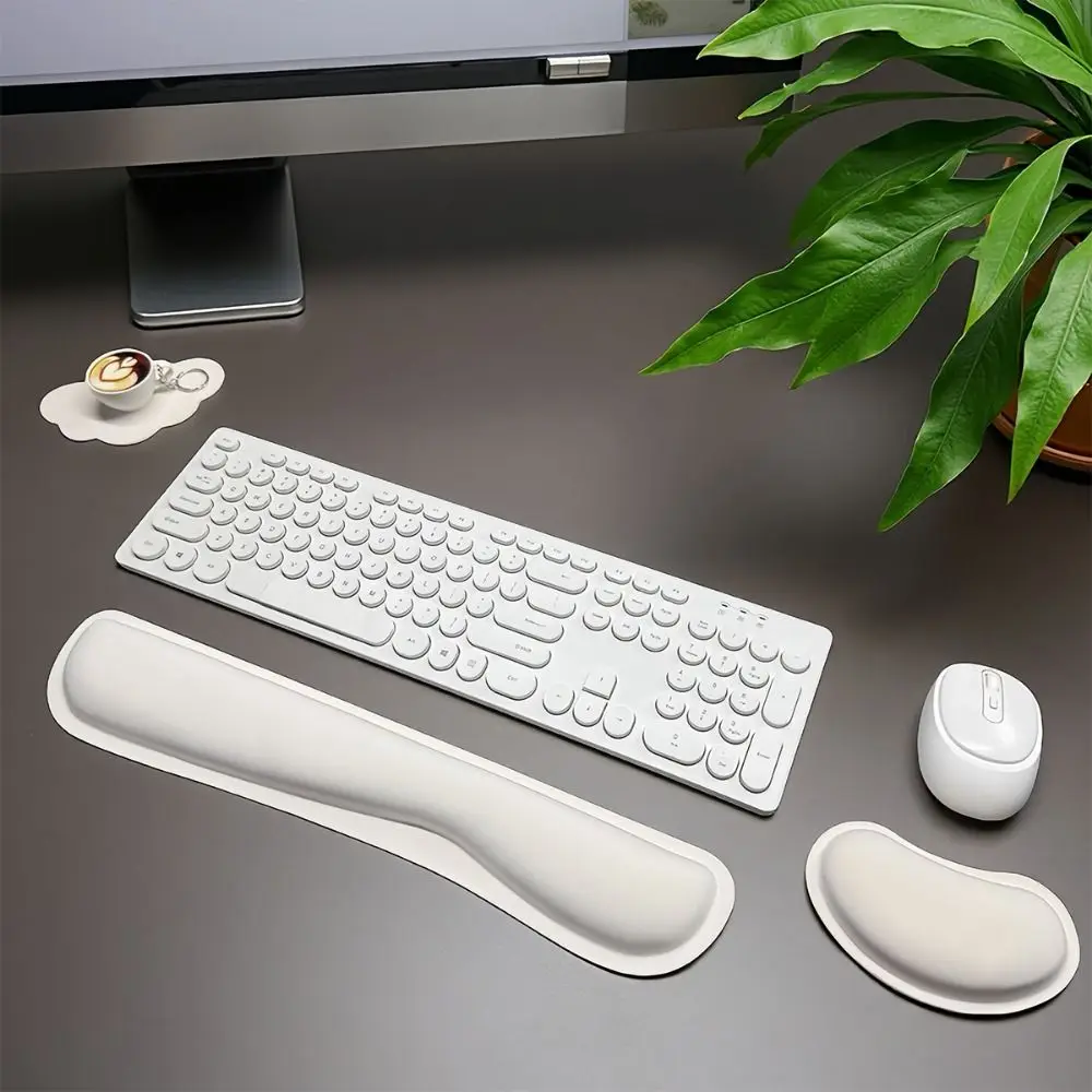 3Pcs Cloud Shape Keyboard Wrist Rest Set Non-Slip Base Slow Rebound Mouse Wrist Support Pad with Cup Coasters with Wrist Rest