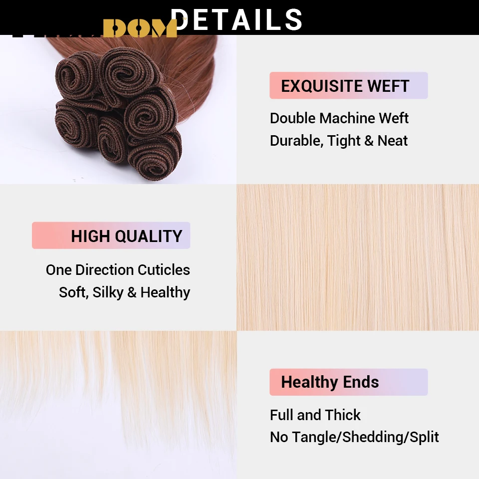 FREEDOM Synthetic Yaki Straight Hair Extensions 6 pcs Ombre Blonde Fake Hair Bundles 22 24 26 Inches Super Long Hair Weave