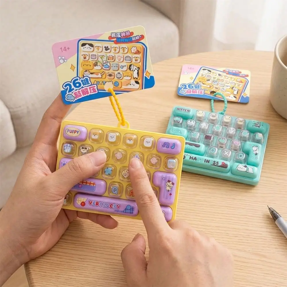 Press-Type 26 Key Keyboard Keychain Clear Key Sounds Clickable Keys Mechanical Fidget Keyboard Plastic Sensory