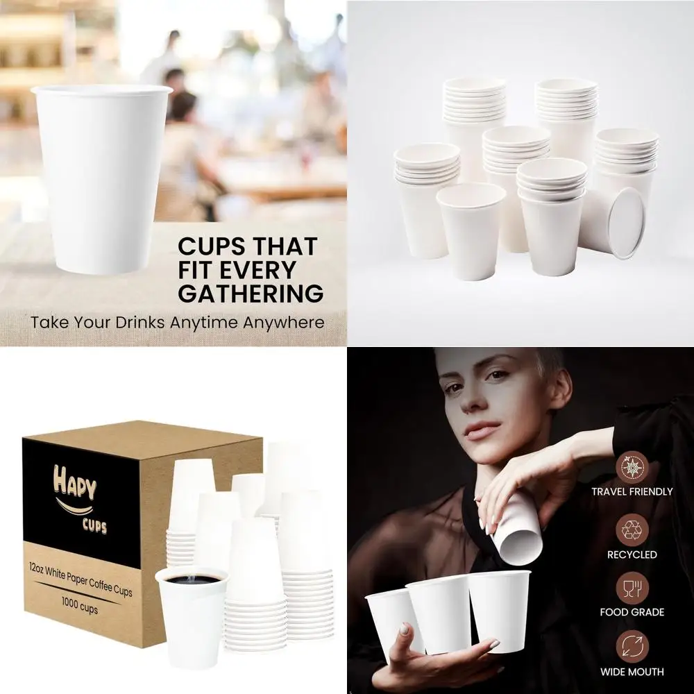 

100 Pack of 12 oz White Disposable Paper Cups - Ideal for Hot/Cold Drinks, Compostable, Suitable for Home, Business, and Cafe Us