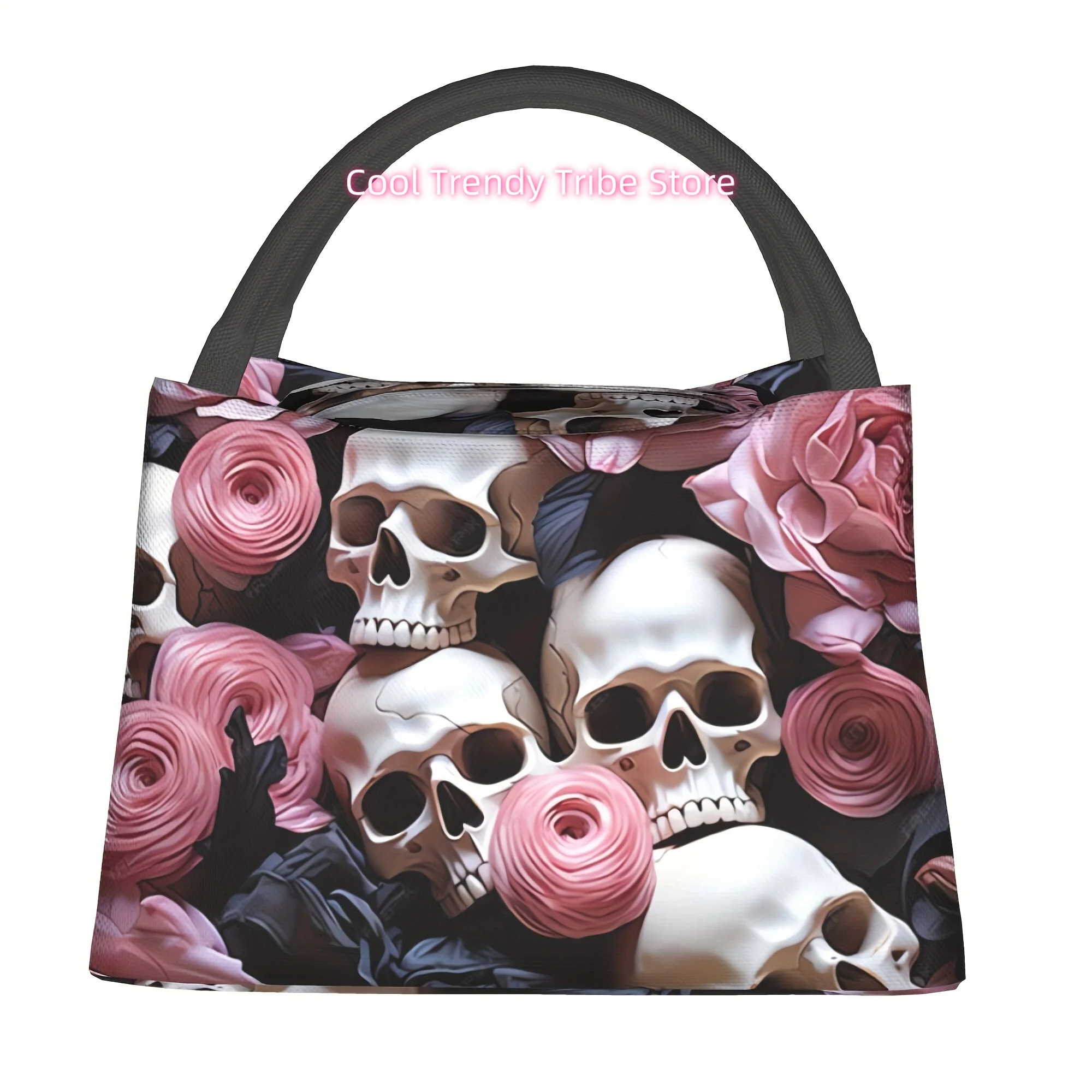 1pc skull, rose, portable reusable refrigerated bag, insulated bag, insulated lunch bag,   for camping, picnics, beach,