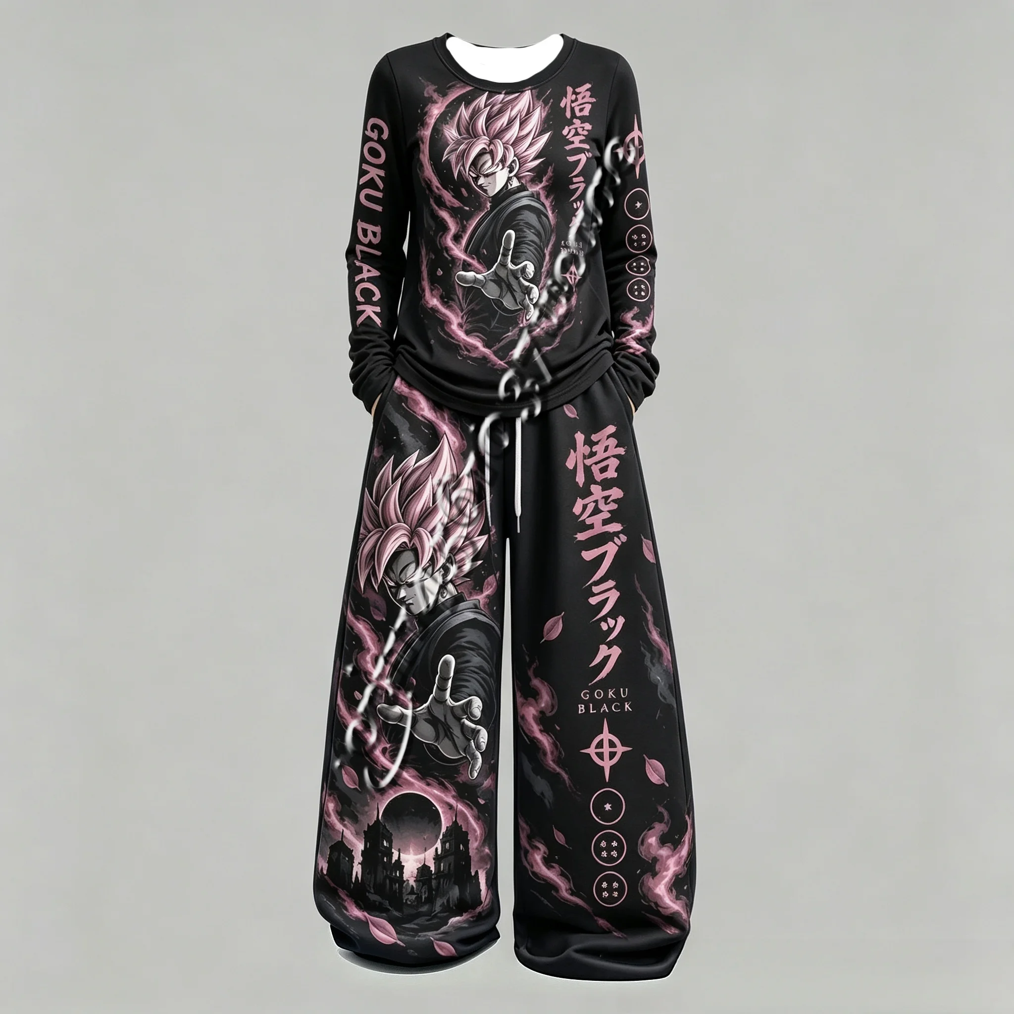 Unisex Frühling Herbst Streetwear Dragon Ball Anime Print Langarm T-Shirt und Weite Hose Trainingsanzug Familien-Set – Detail 6