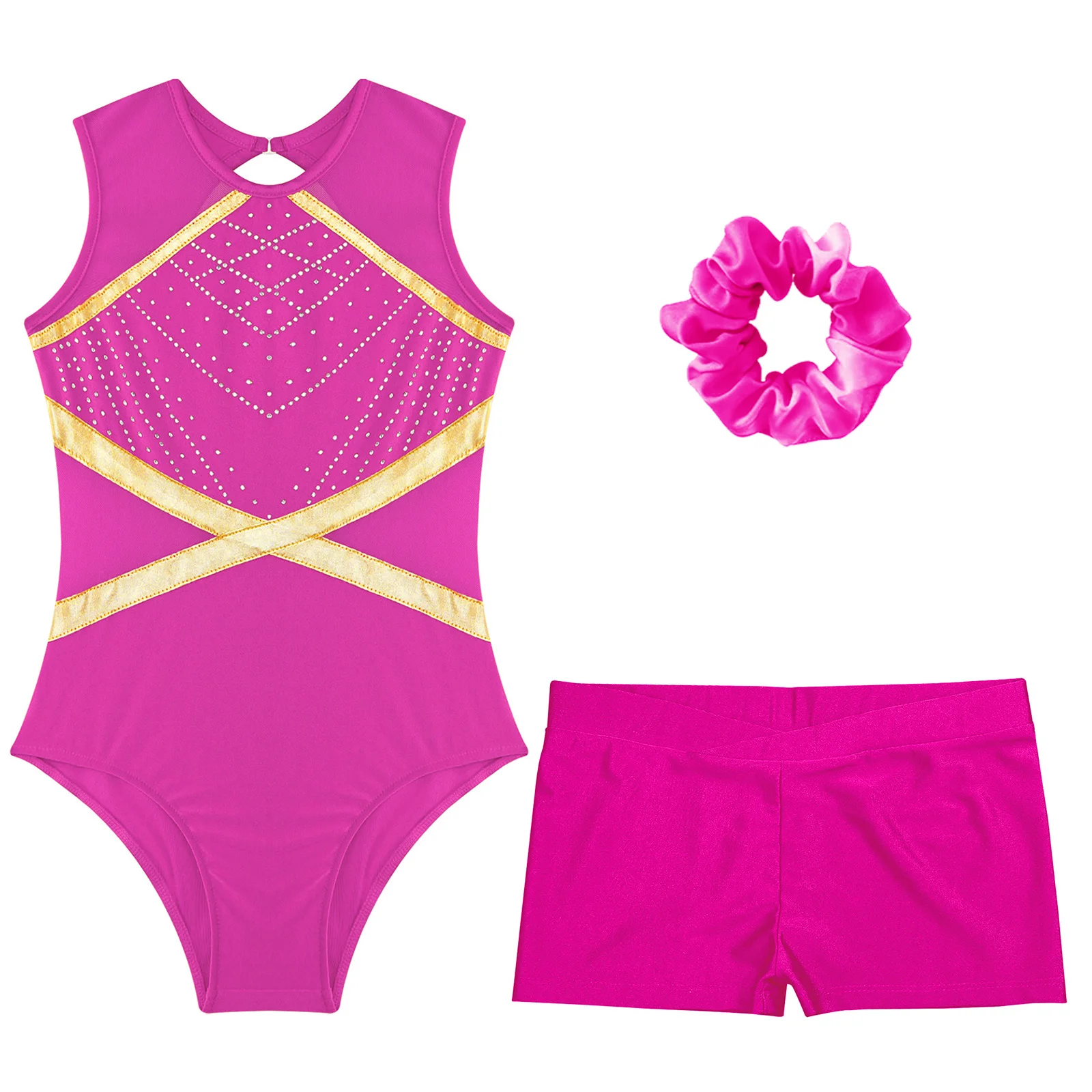 Kids Sleeveless Figure Skating Gymnastic Jumpsuit Children Ballet Bodysuit Girls Gymnastics Outfit Leotard with Shorts Dancewear