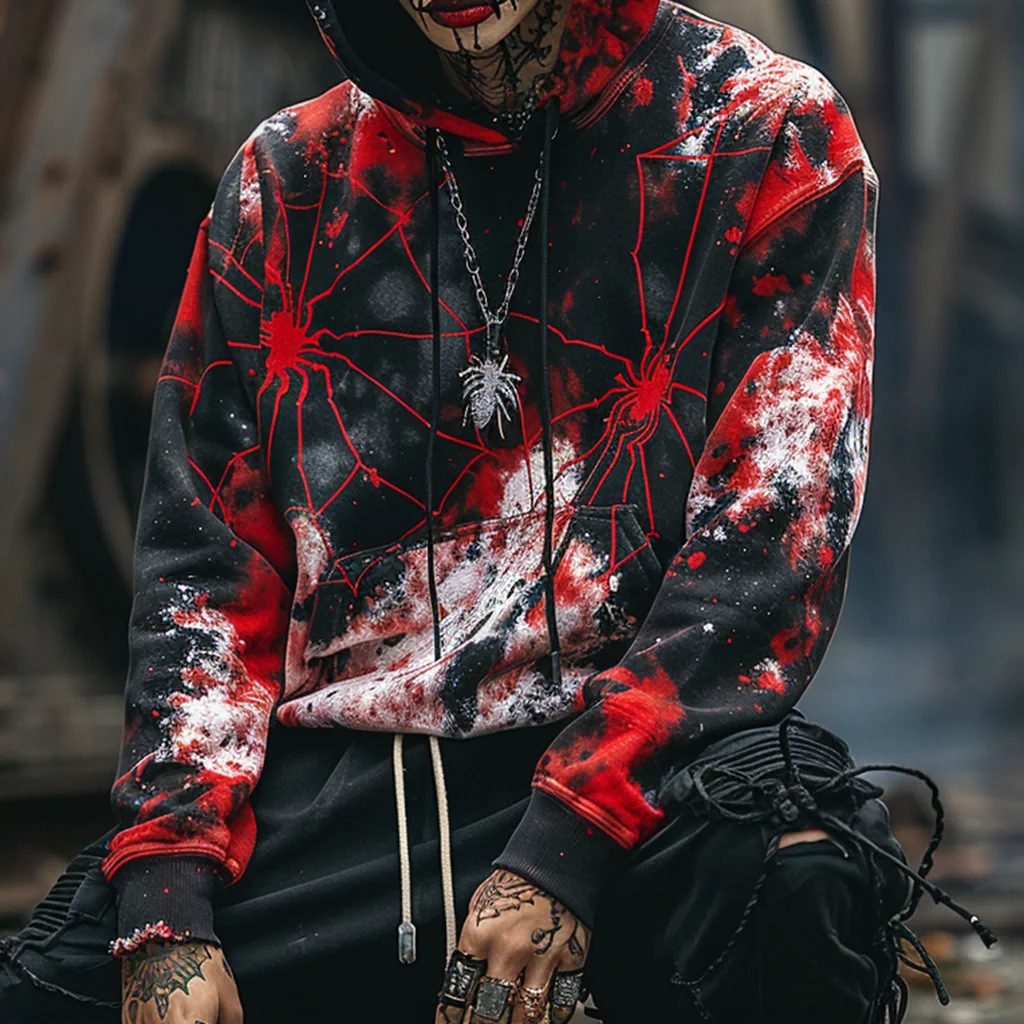 Halloween Joker Bat Printed Gothic Style Large Men's Casual Retro Round Neck Long Sleeve Hoodie Winter Men's Round Neck Sportswe