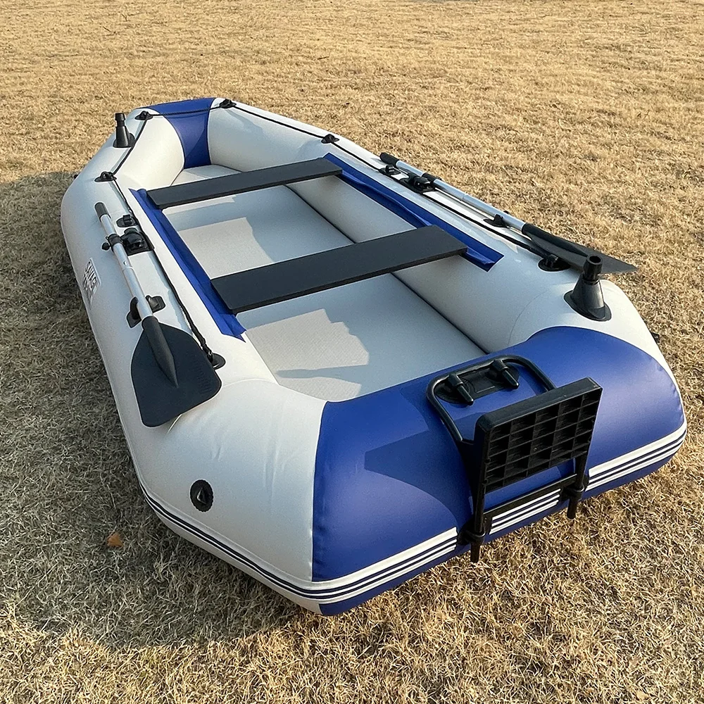 9.8FT Air Mat Floor Inflatable Fishing Boat with Motor Bracket 5 Person 0.7MM PVC Rowing Kayak with Transom